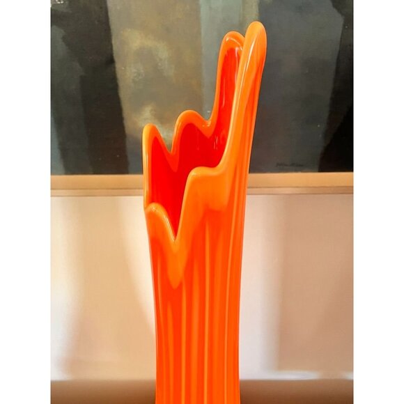 Vintage MCM L.E. Smith Bittersweet Ribbed Tall Vase 24" Orange Yellow - Picture 6 of 9